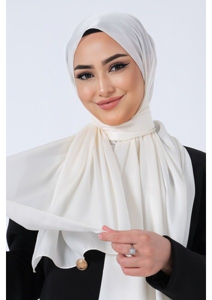 Ekru Harem Scarf Kristal Saten Şal