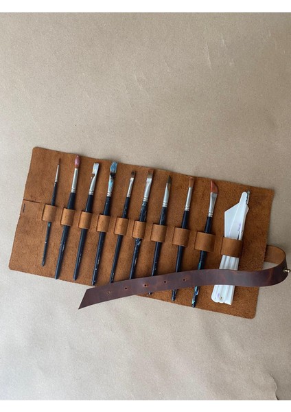 (İsim Yazıyoruz) El Yapımı Hakiki Deri Rulo Kalemlik / Rulo Fırçalık fiyatları