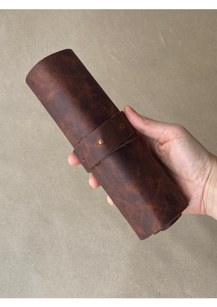 (İsim Yazıyoruz) El Yapımı Hakiki Deri Rulo Kalemlik / Rulo Fırçalık fırsatları