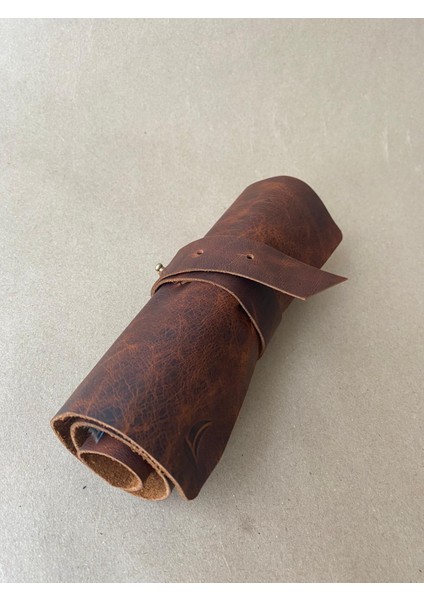 (İsim Yazıyoruz) El Yapımı Hakiki Deri Rulo Kalemlik / Rulo Fırçalık indirimleri