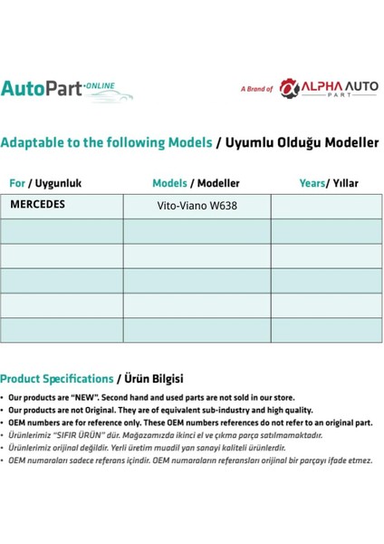 Mercedes Vito-Viano W638 Için Cam Tamir Seti-Set