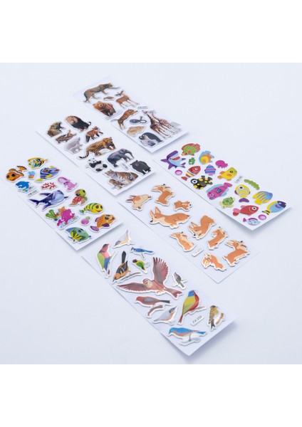 6 Adet Kabartmalı Yapışkan Sticker, Hayvanlar