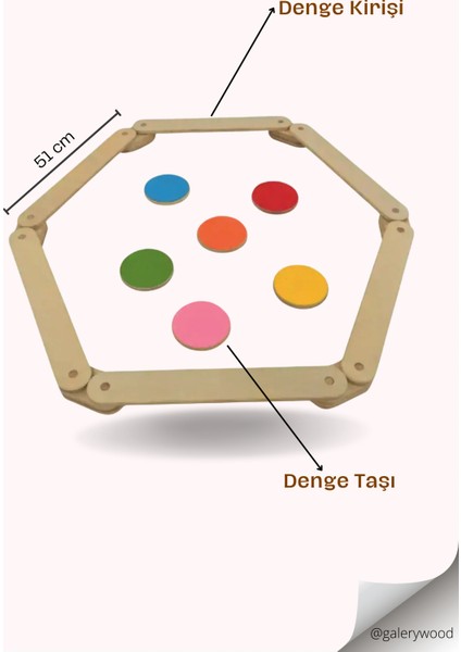 Galery Wood Montessori Ahşap Denge Kirişi, Denge Tahtası, Basamak Taşları, Aktivite Oyuncağı, Çocuk Oyuncak(6 Denge Kirişi+ 6 Denge Taşı)