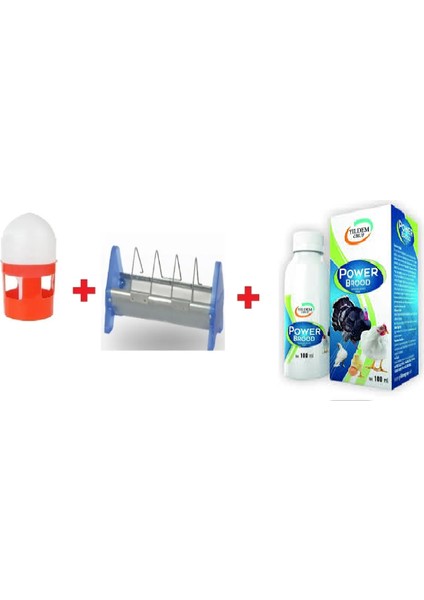 Power Brood 100 ml +Güvercin Suluğu 1 Litre + 15 cm Güvercin Yemlik