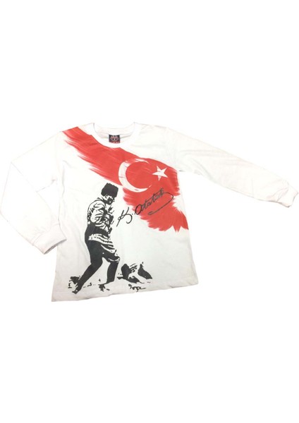 Uzun Kol Beyaz Atatürk Kocatepe Tişört Unisex Pamuklu Ürün 15-16 Yaş fiyatları