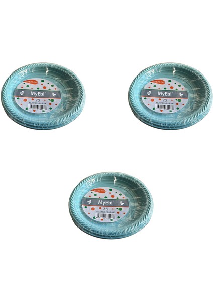Roll-Up Kullan At Renkli Turkuaz Parti Davet Plastik Tabak - 22 cm . - 25 Adetlik 3 Paket