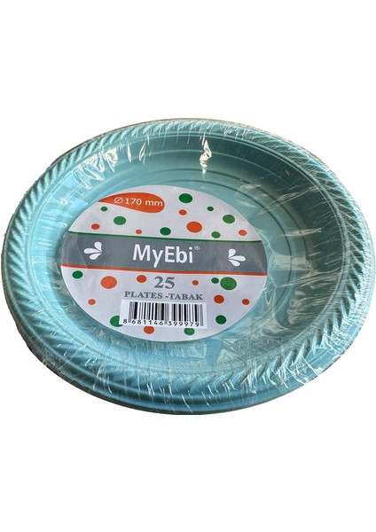 Roll-Up Kullan At Renkli Turkuaz Parti Davet Plastik Tabak - 22 cm . - 25 Adetlik 3 Paket