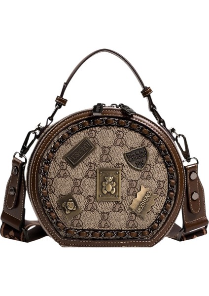 Vintage Badge Shoulder Bag, Fashion Small Round Bag (Yurt Dışından)