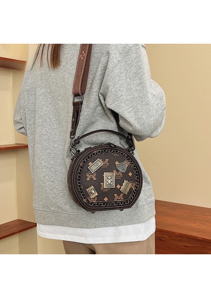 Vintage Badge Shoulder Bag, Fashion Small Round Bag (Yurt Dışından) modelleri