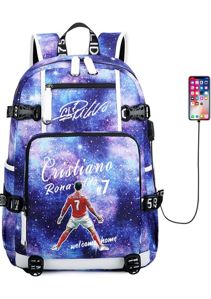 Futbol Yıldızı Crow USB Büyük Kapasiteli Genç Öğrenci Okul Çantası, Erkekler ve Kadınlar Eğlence Seyahat Sırt Çantaları (Yurt Dışından)
