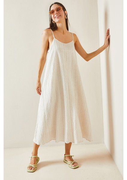 Ekru Askılı Astarlı Çan Elbise 5YXK6-48632-52