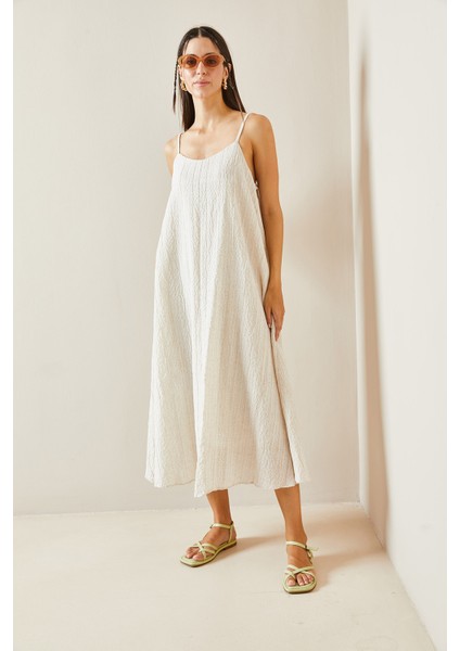 Ekru Askılı Astarlı Çan Elbise 5YXK6-48632-52 fiyatları