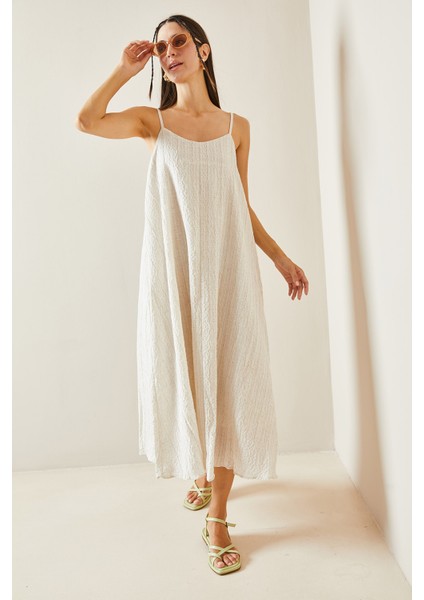 Ekru Askılı Astarlı Çan Elbise 5YXK6-48632-52 modelleri