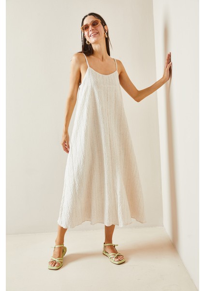 Ekru Askılı Astarlı Çan Elbise 5YXK6-48632-52 fırsatları