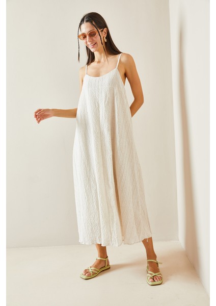 Ekru Askılı Astarlı Çan Elbise 5YXK6-48632-52 indirimleri