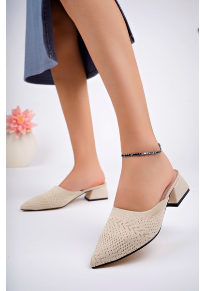 BA04542 Ten Kadın Tiriko Önü Kapalı Günlük Bohça 4cm Topuklu Terlik