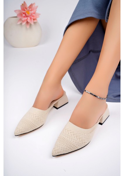 BA04542 Ten Kadın Tiriko Önü Kapalı Günlük Bohça 4cm Topuklu Terlik modelleri