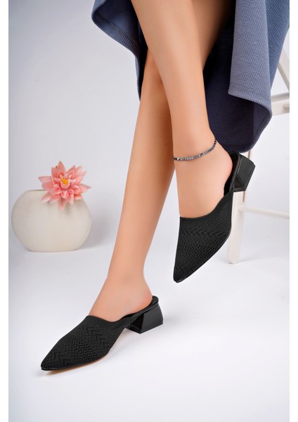 BA04542 Siyah Kadın Tiriko Önü Kapalı Günlük Bohça 4cm Topuklu Terlik fiyatları