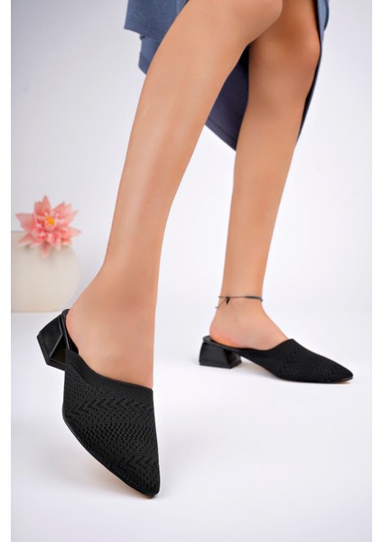 BA04542 Siyah Kadın Tiriko Önü Kapalı Günlük Bohça 4cm Topuklu Terlik modelleri