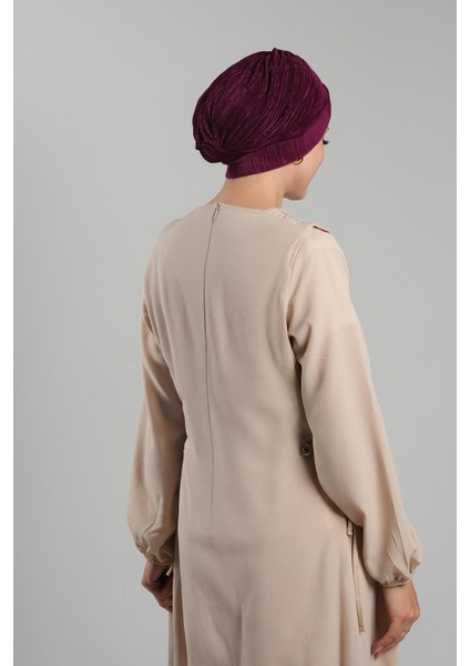 Şarabi Pratik Hazır Geçmeli Tesettür Bone Fukuro Piliseli Tek Çapraz Büzgülü 1824_08 modelleri