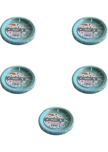 Roll-Up Kullan At Renkli Turkuaz Parti Davet Plastik Tabak - 22 cm . - 25 Adetlik 5 Paket