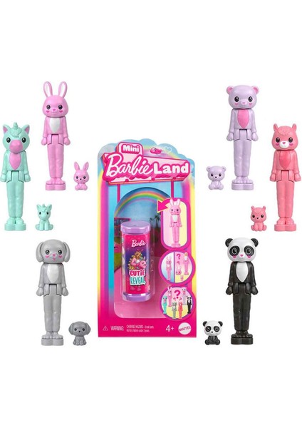 Mini Barbieland Cutie Reveal Sürpriz Paket Peluş Kostümlü Bebek ve Mini Hayvan 4 cm