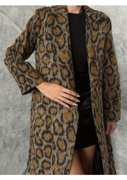 Salaş Midi Kaşe Kaban Leopar Kahverengi modelleri