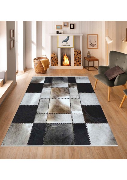 Crowban deri görünümlü halı kaymaz taban makinada yıkanabilir salon halısı bohem cool halı yolluk