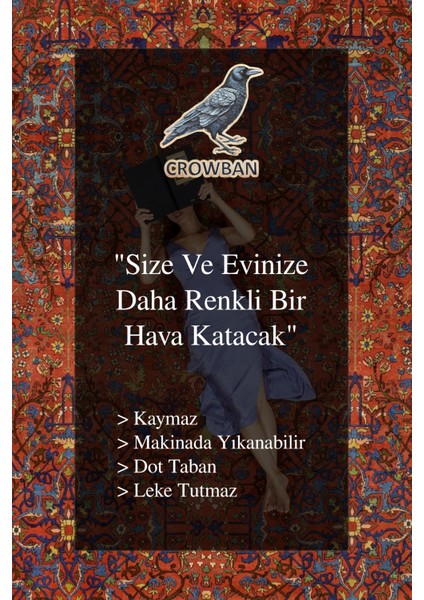 Crowban Home Kaymaz Taban Makinada Yıkanabilir Salon Halısı Mutfak Yuvarlak Halı Bohem