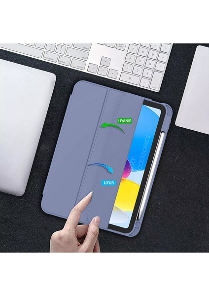 Apple iPad 10.nesil 10.9 Inç Kılıf Craft Kalem Bölmeli Uyku Modlu Kapaklı Smart Case