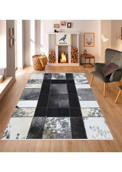 Deri Görünümlü Kaymaz Taban Makinada Yıkanabilir Salon Halısı Bohem