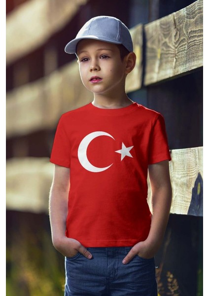 Çocuk Türk Bayraklı Kısa Kollu Tişört Bisiklet Yaka fiyatları