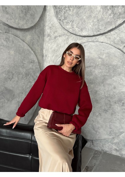 Üç Iplik Beli Lastikli Sweat Bordo