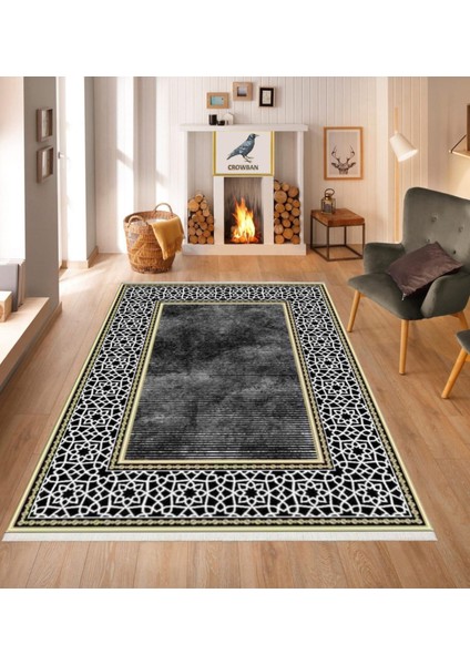 Kaymaz Taban Makinada Yıkanabilir Salon Halısı Mutfak Yuvarlak Halı Bohem