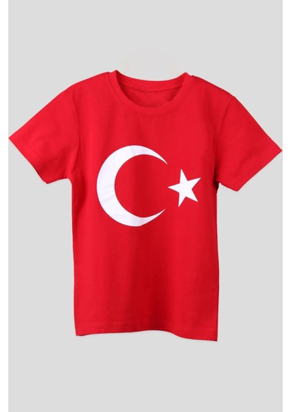 Çocuk Türk Bayraklı Kısa Kollu Tişört Bisiklet Yaka modelleri