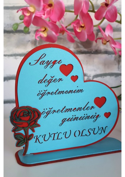 Öğretmen Gününe Özel Tablo "Saygı Değer Öğretmen" Gül Detaylı Dekoratif Hediye