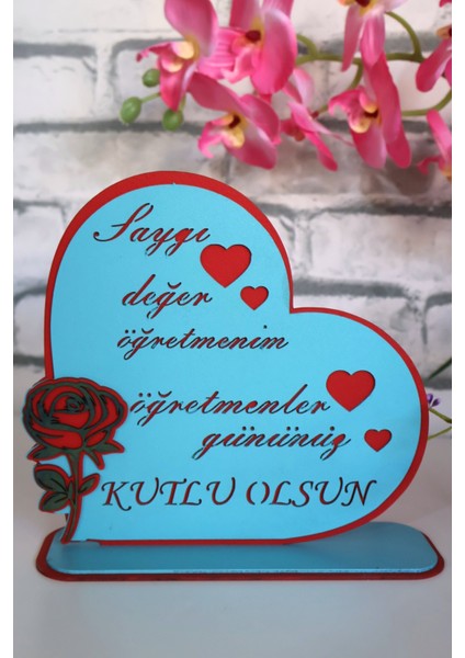 Öğretmen Gününe Özel Tablo "Saygı Değer Öğretmen" Gül Detaylı Dekoratif Hediye fiyatları