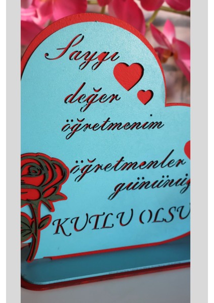 Öğretmen Gününe Özel Tablo "Saygı Değer Öğretmen" Gül Detaylı Dekoratif Hediye modelleri