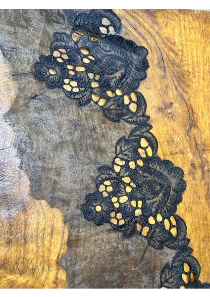 En 14 cm Siyah Tül Güpürlü Desenli Şerit Dikiş Giyim Aksesuarı 1 Metre