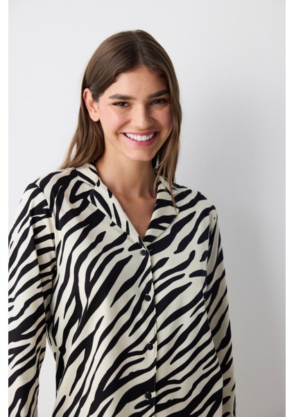 Zebra Gri Gömlek Pantolon Pijama Takımı