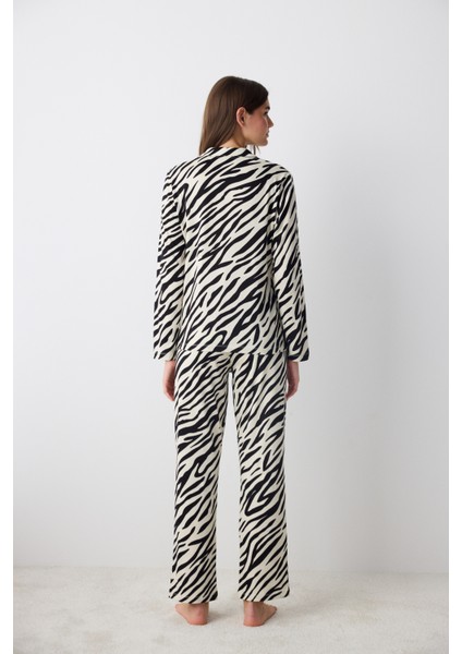Zebra Gri Gömlek Pantolon Pijama Takımı