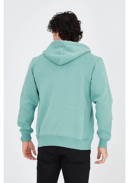 Unisex Tam Fermuarlı Kapşonlu Sweatshirt - Mint Yeşili