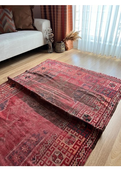 133X181 cm El Dokuma Ender Desenli Antialerjik Yün Antik Dekoratif Kilim