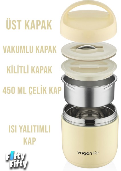 Çelik Yemek Termosu Isı Yalıtımlı Kaseli 1.2lt Sızdırmaz Vakumlu Kap Taşıma Kulplu -FF10104