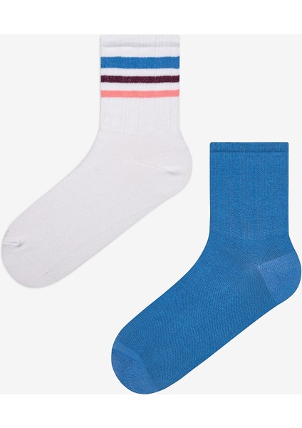 Multistripe 2li Mavi Beyaz Tenis Soket Çorap