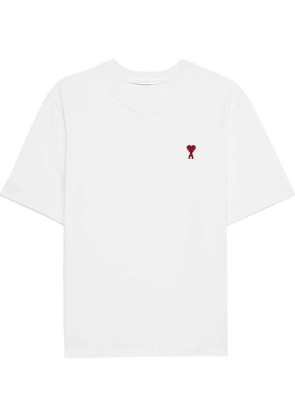 Kalp Tasarım Baskılı Beyaz Unısex T-Shirt