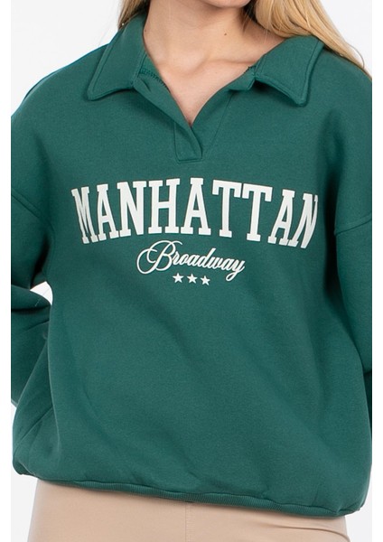 Manhattan Baskılı Sweatshirt - Yeşil