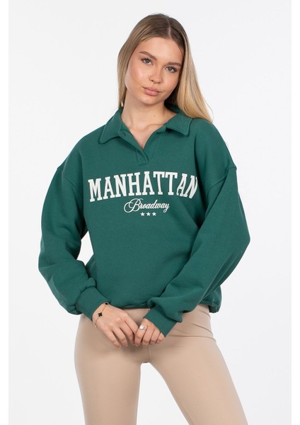 Manhattan Baskılı Sweatshirt - Yeşil