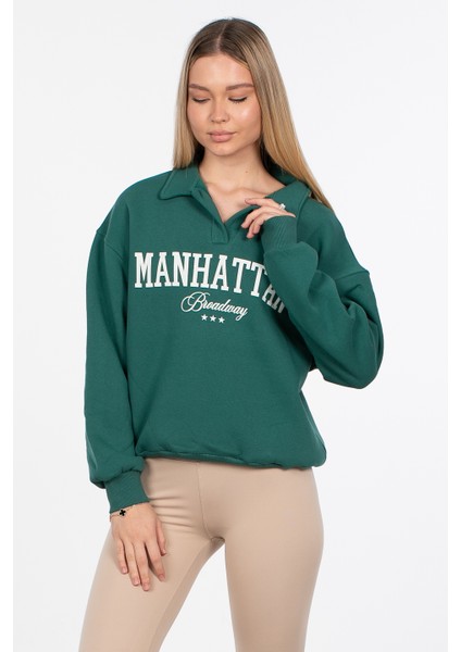 Manhattan Baskılı Sweatshirt - Yeşil