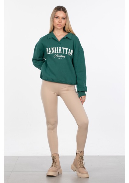 Manhattan Baskılı Sweatshirt - Yeşil